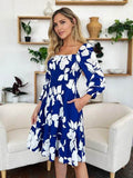 Double Take Full Size Floral Ruffle Hem Smocked Dress with Pockets - Hovatok