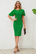 Slit Round Neck Flutter Sleeve Dress - Hovatok