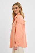 RISEN Full Size Button Down Long Sleeve Denim Shacket with Chest Pockets Plus Size - Hovatok