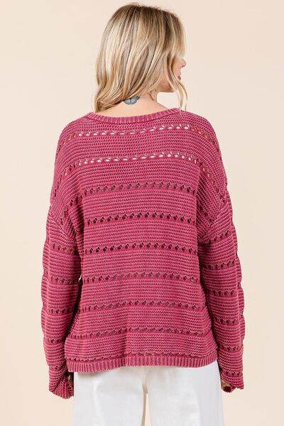 Mittoshop Openwork Round Neck Drop Shoulder Sweater - Hovatok