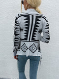 Shiny Geometric Fringe Hem Open Front Cardigan - Hovatok