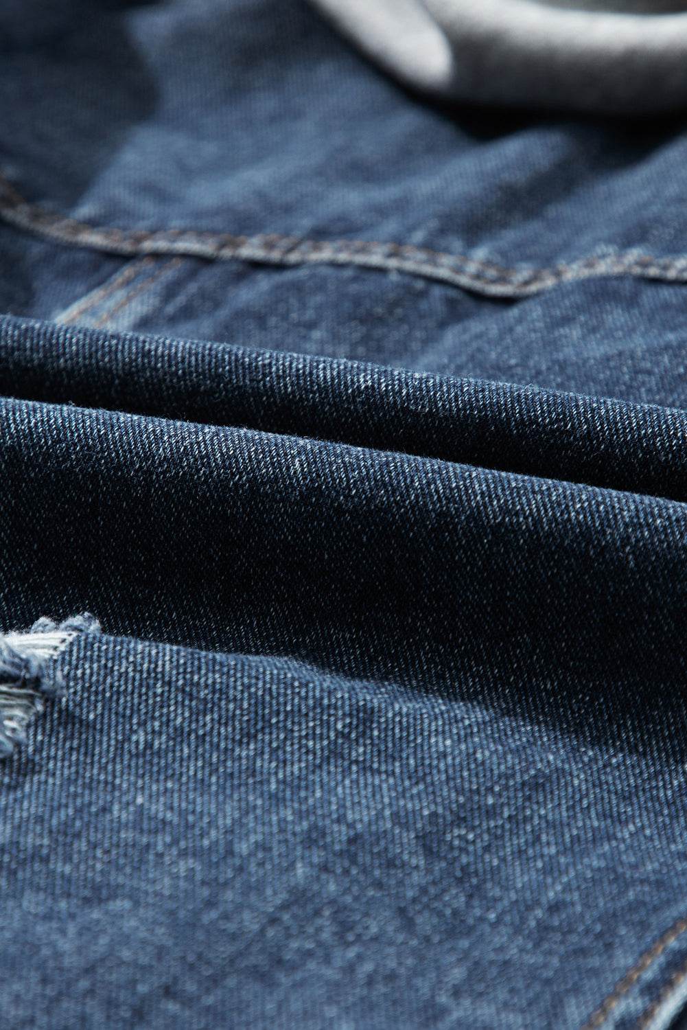Fake Two-Piece Hooded Zip-Up Denim Jacket - Hovatok