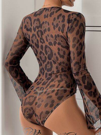 Perfee Leopard V-Neck Lace Bodysuit - Hovatok