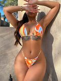 Multicolored Drawstring Ruched Three-Piece Swim Set - Hovatok