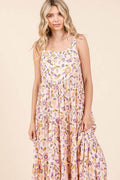 Mittoshop Flower Print Tiered Sleeveless Empire Maxi Dress - Hovatok