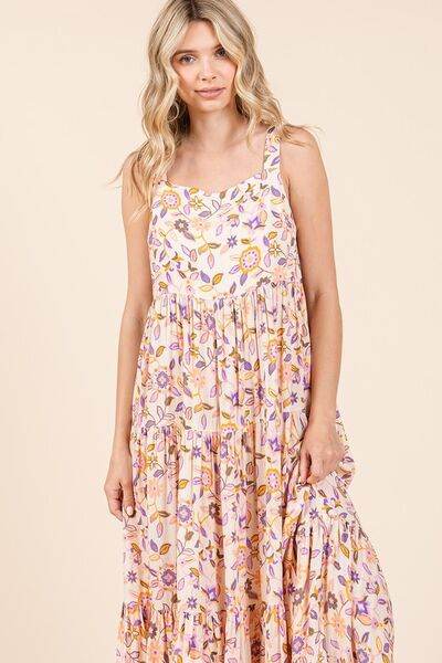 Mittoshop Flower Print Tiered Sleeveless Empire Maxi Dress - Hovatok