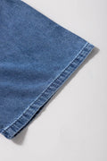 V Neck Short Sleeve Smocked Back Denim Jumpsuit - Hovatok