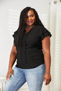 Mandy Eyelet Tie-Neck Flutter Sleeve Blouse - Hovatok