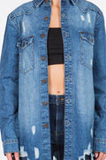 American Bazi Distressed Frayed Hem Denim Jacket - Hovatok