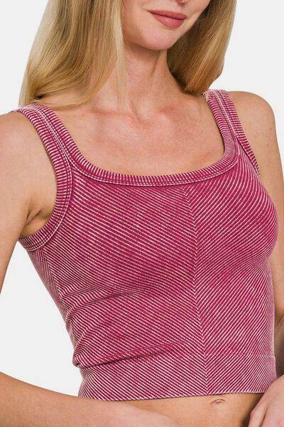 Zenana Washed Ribbed Scoop Neck Wide Strap Tank - Hovatok
