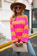 Angel Wings Striped Balloon Sleeve Knit Pullover - Hovatok