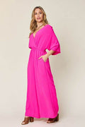 Double Take Full Size Surplice Wide Leg Jumpsuit with Pockets - Hovatok