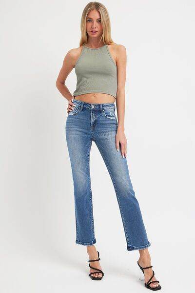 RISEN Full Size Mid Rise Ankle Straight Jeans with Pockets - Hovatok
