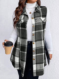 Honey Plus Size Pocketed Plaid Button Up Vest Coat - Hovatok