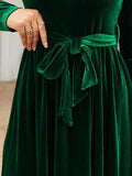 Tie Front Round Neck Long Sleeve Maxi Dress - Hovatok
