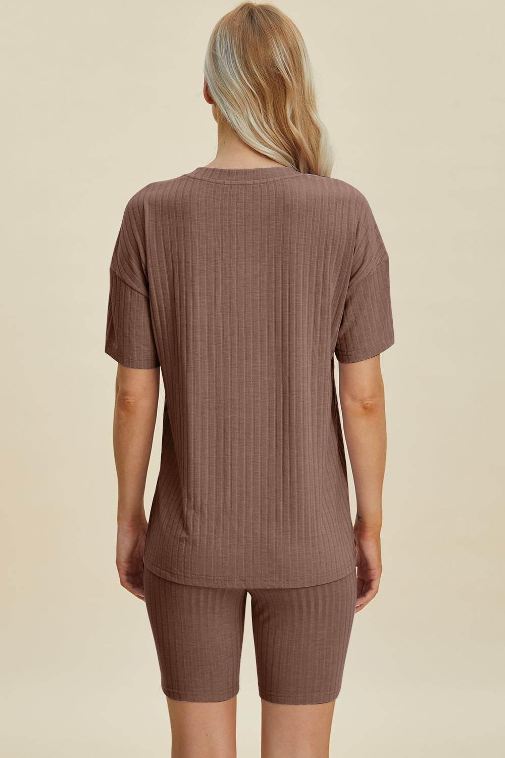 Basic Bae Full Size Ribbed V-Neck Short Sleeve Top and Shorts Set - Hovatok