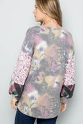 Celeste Tie-Dye V-Neck Printed Sleeve Blouse - Hovatok