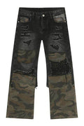 Distressed Camouflage Patchwork Jeans - Hovatok