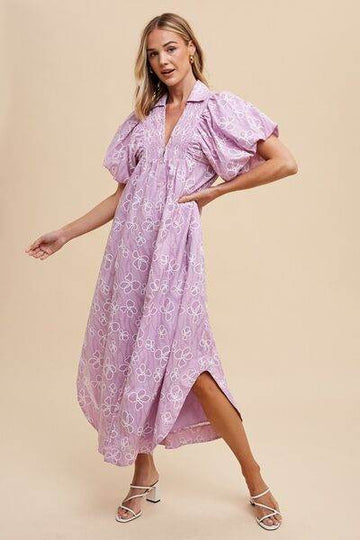 Annie Wear Floral Smock Detail Puff Sleeve Dress - Hovatok