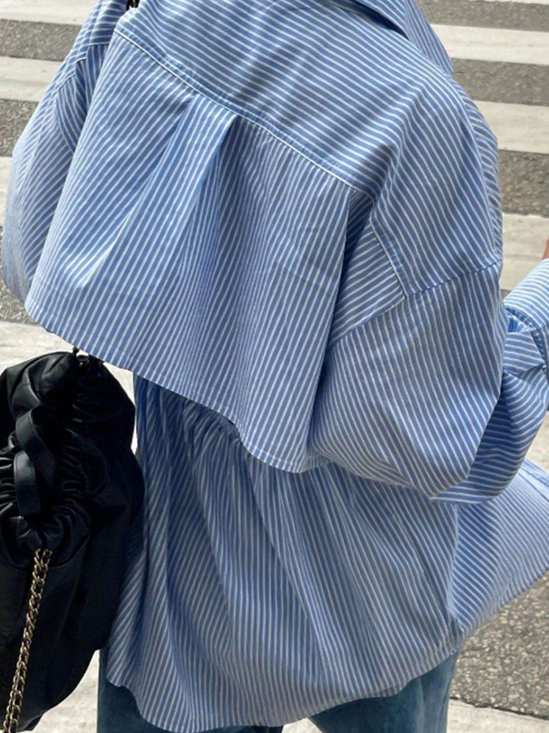 Devine Button Down Striped Collared Neck Long Sleeve Shirt - Hovatok