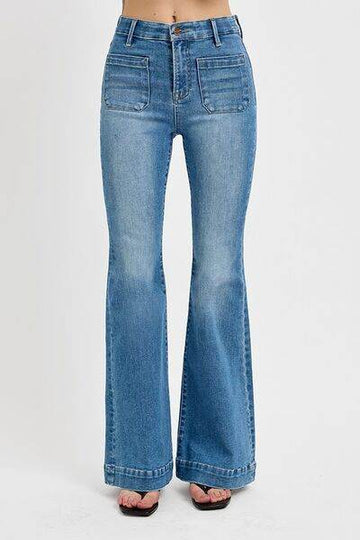 RISEN Full Size Front Patch Pocket Flare Jeans Plus Size - Hovatok