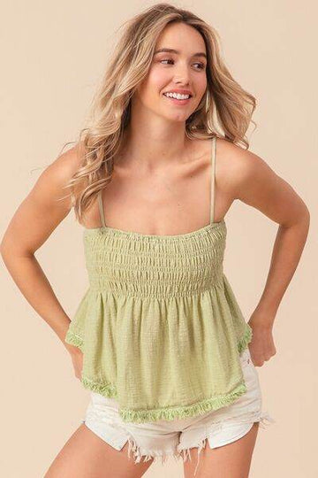BiBi Fringed Hem Smocked Cami - Hovatok