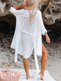 Button Up Roll-Tab Sleeve Cover-Up - Hovatok
