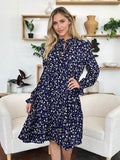 Double Take Full Size Printed Ruffle Hem Long Sleeve Tiered Dress - Hovatok