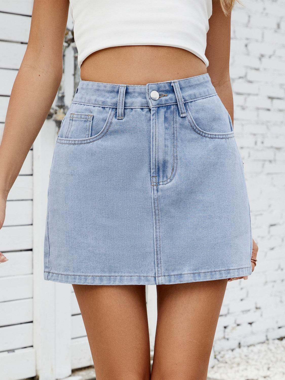 Solid Mini Denim Skirt - Hovatok