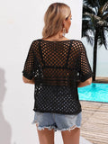 Angel Wings Cutout Round Neck Short Sleeve Cover Up - Hovatok