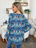 Double Take Full Size Printed Balloon Sleeve Blouse - Hovatok