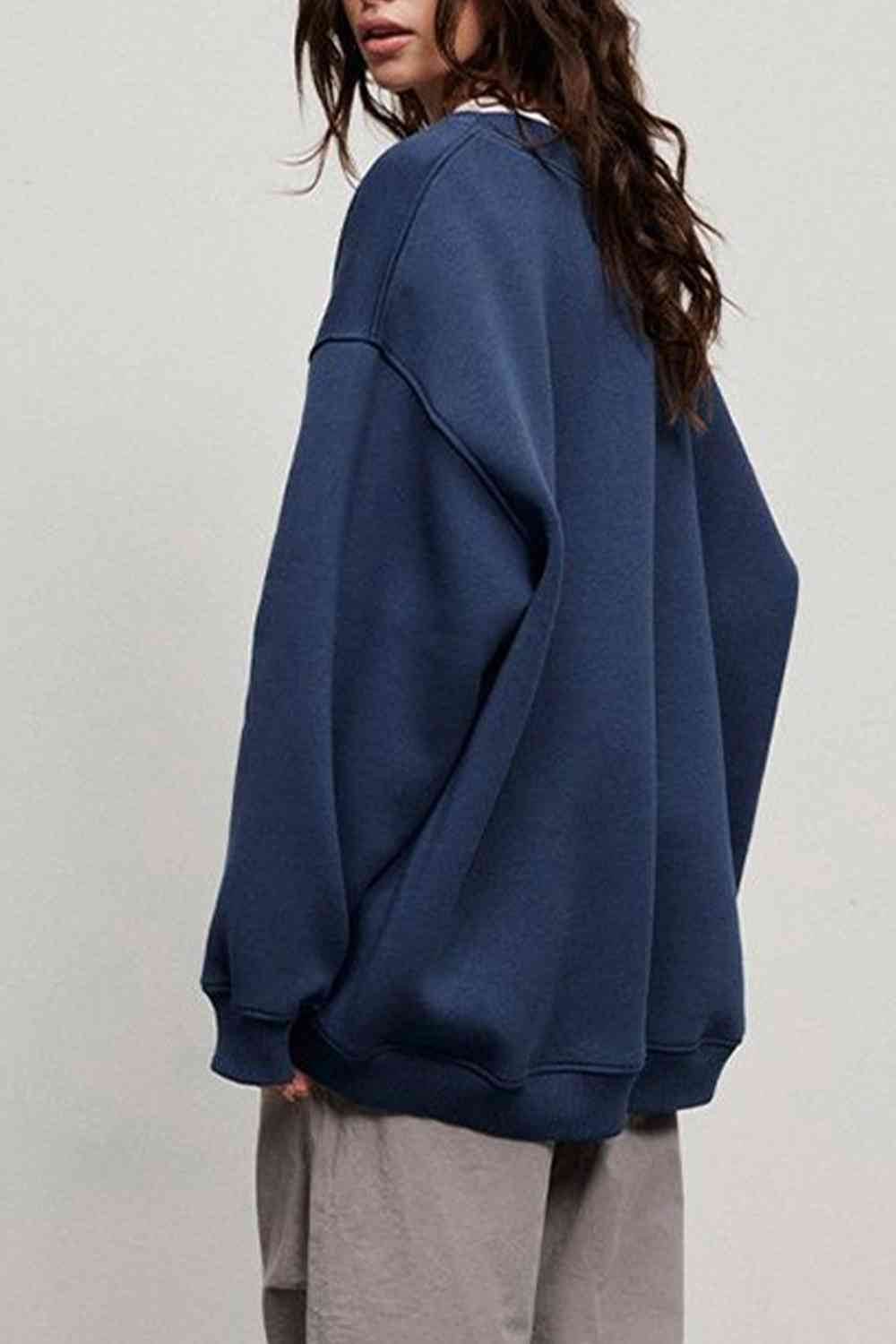 Oversize Round Neck Dropped Shoulder Sweatshirt - Hovatok
