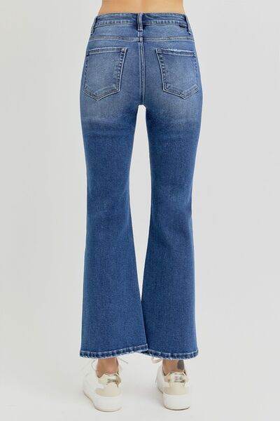 RISEN Full Size Distressed High Rise Crop Flare Jeans - Hovatok