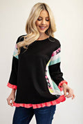 Celeste Full Size Ruffle Sleeve Color Block Top Plus Size - Hovatok
