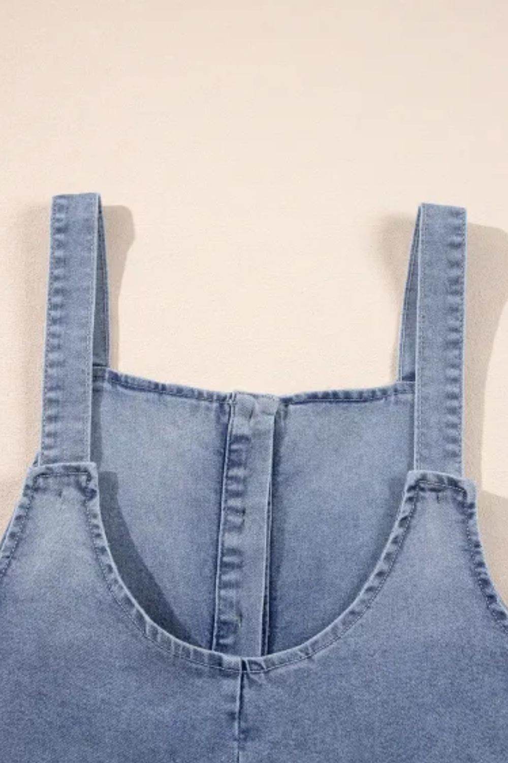 Wide Strap Denim Overalls with Pockets - Hovatok
