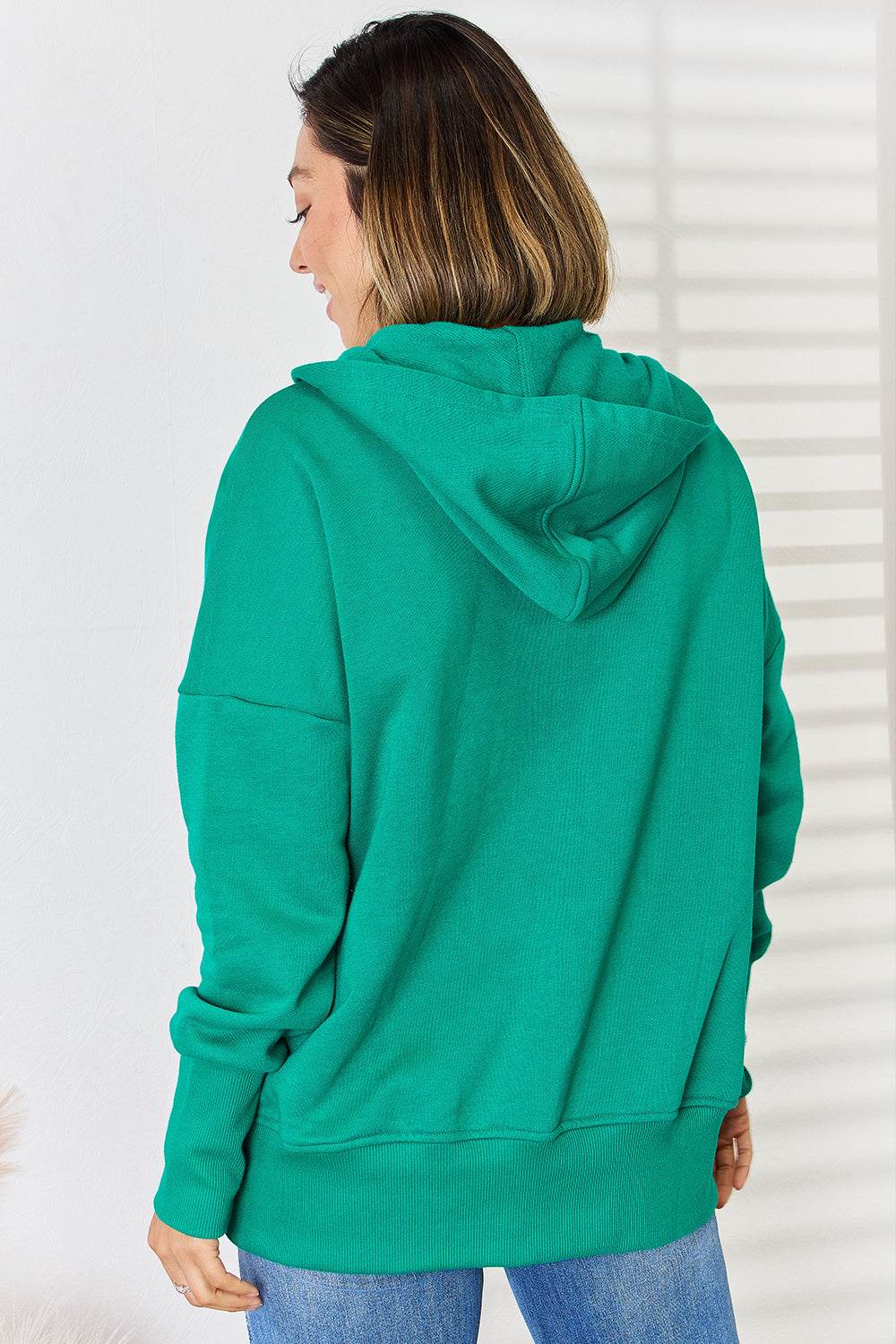 Zenana Half Snap Long Sleeve Hoodie - Hovatok