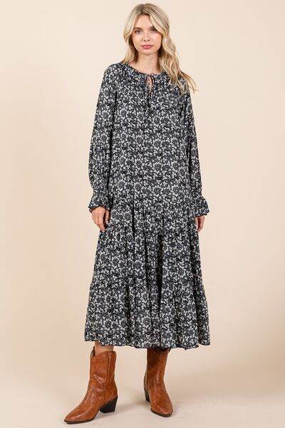 Mittoshop Printed Tie Neck Flounce Sleeve Midi Dress - Hovatok