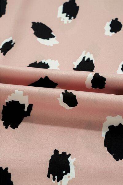 Contrast Animal Print V-Neck Long Sleeve Blouse - Hovatok