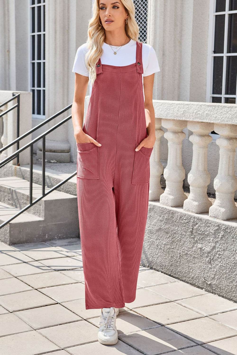 Lovelet Square Neck Wide Strap Overalls with Pockets - Hovatok