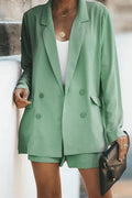 Longline Blazer and Shorts Set with Pockets - Hovatok