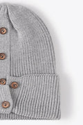 Button Detail Rib-Knit Cuff Beanie - Hovatok