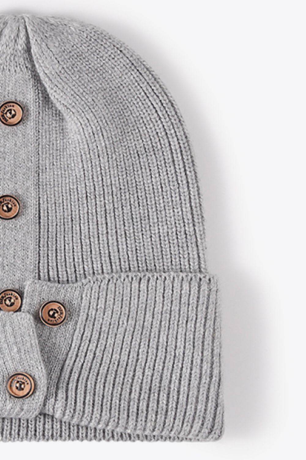 Button Detail Rib-Knit Cuff Beanie - Hovatok