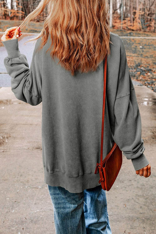 Round Neck Dropped Shoulder LEGGINGS LEAVES LATTES PLEASE Graphic Sweatshirt - Hovatok