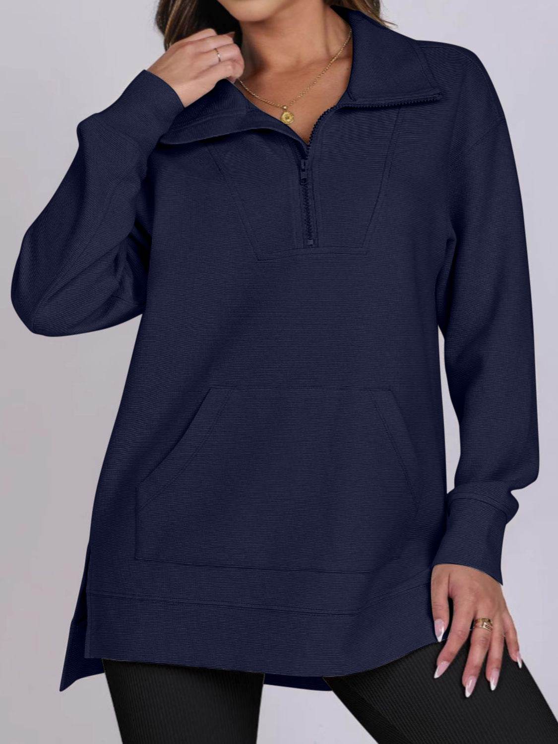 ฺHigh-Low Quarter Zip Long Sleeve Sweatshirt - Hovatok