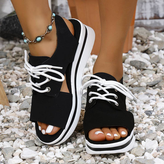 Open-Toe Lace Up Platform Sandals - Hovatok