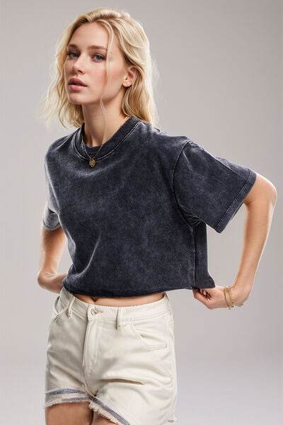 Basic Bae Round Neck Dropped Shoulder Short Sleeve T-Shirt - Hovatok