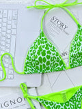 Leopard Print Halter Neck Tie Side Bikini Set - Hovatok