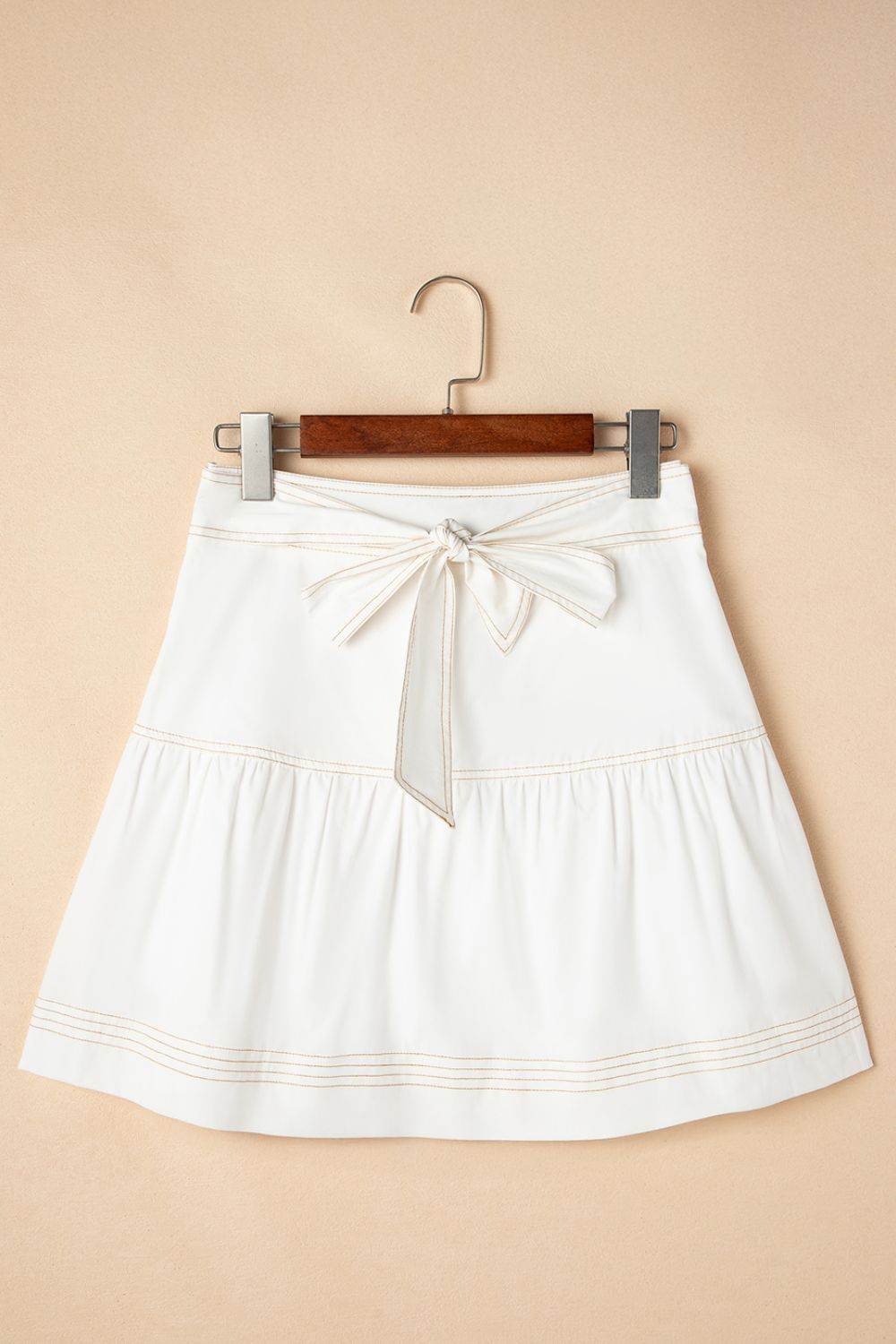 Contrast Stitching Trim Knotted High Waist A-Line Mini Skirt - Hovatok