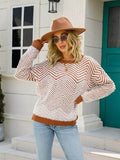 Angel Wings Striped Round Neck Dropped Shoulder Sweater - Hovatok