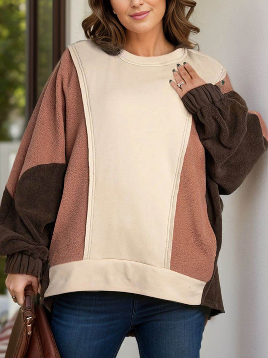 Plus Size Color Block Long Sleeve Hoodie - Hovatok